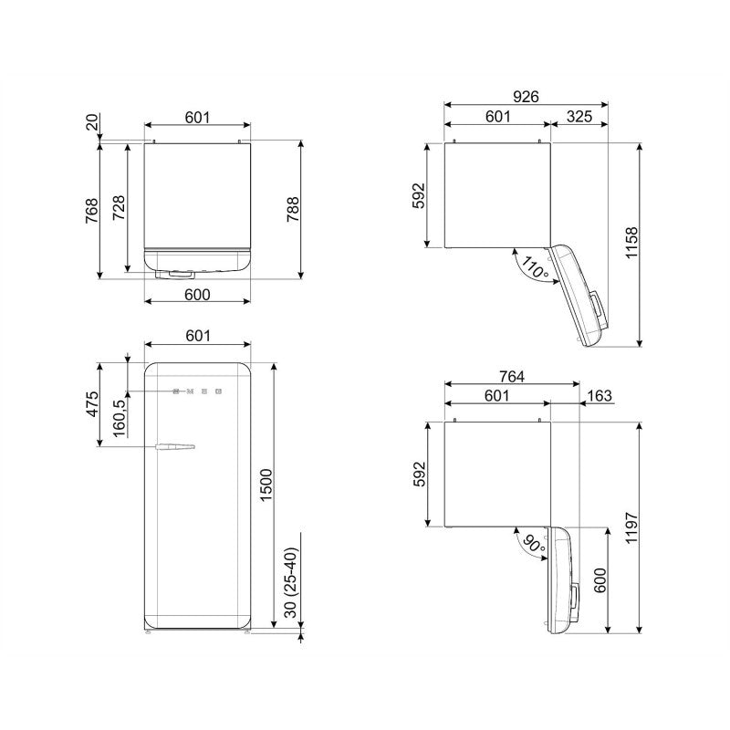 Smeg kjøleskap med innebygget frys Pastellblå retro høyde 153 cm