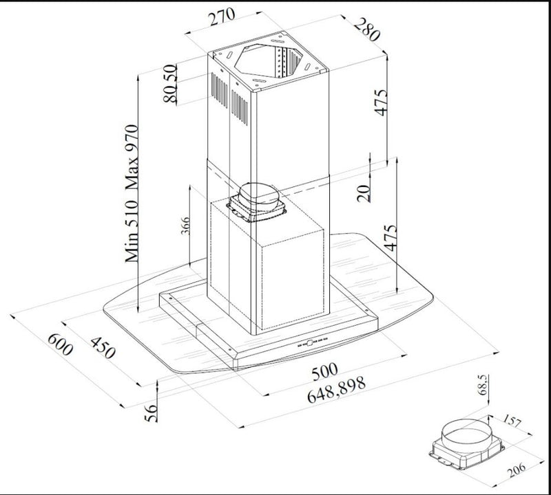 Silverline Ventilator Fritthengende modell 90CM STÅL DIAMOND ADA