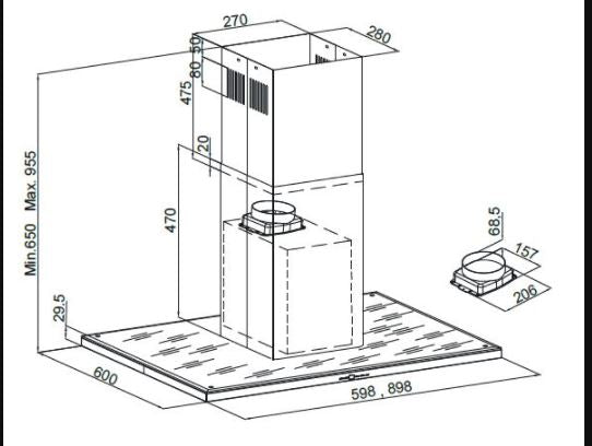 Silverline Ventilator Fritthengende modell 90CM SVART NORDIC DAR
