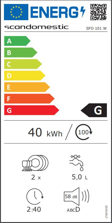Scandomestic benk oppvaskmaskin hvit svart SFO 101 W