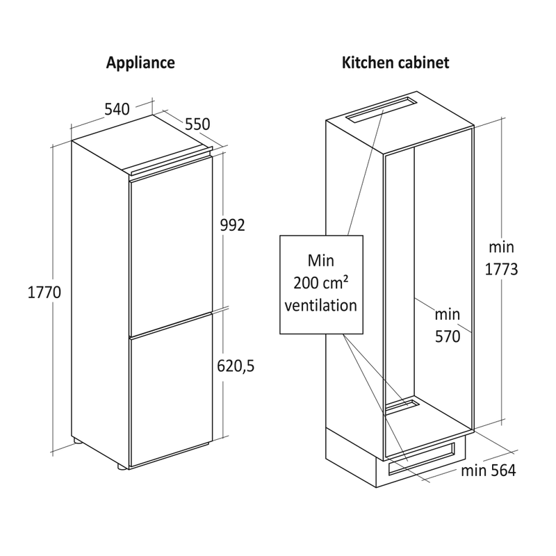 Scandomestic kombifrys- og kjøleskap hvit 178 cm CBI267NFWD