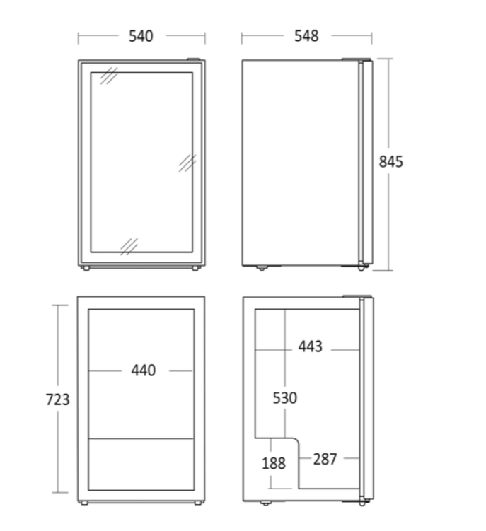 Scandomestic display kjøleskap sort 84,5 cm DC126BB