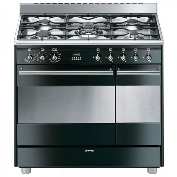 Smeg Classic gasskomfyr 2 ovner 90 cm sort