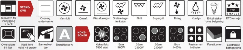 Beha stekeovn og keramisk platetopp SB 624 KT hvit