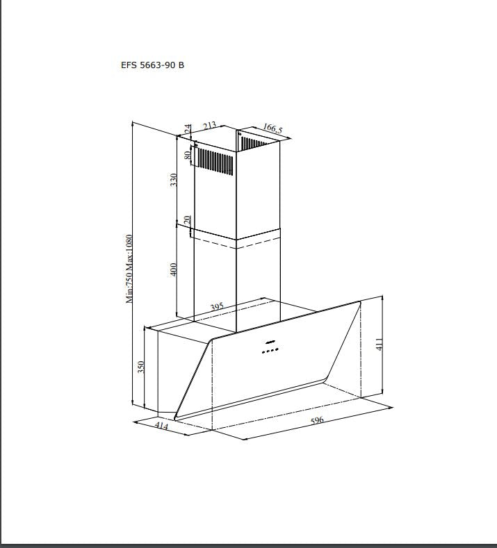 Gram skråstilt ventilator 60 cm sort EFS 5663-90 B