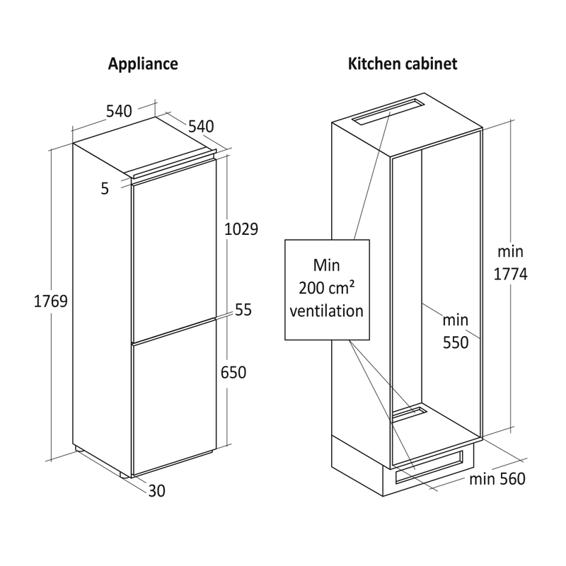 Scandomestic integrert kombiskap 178 cm BIC249WE