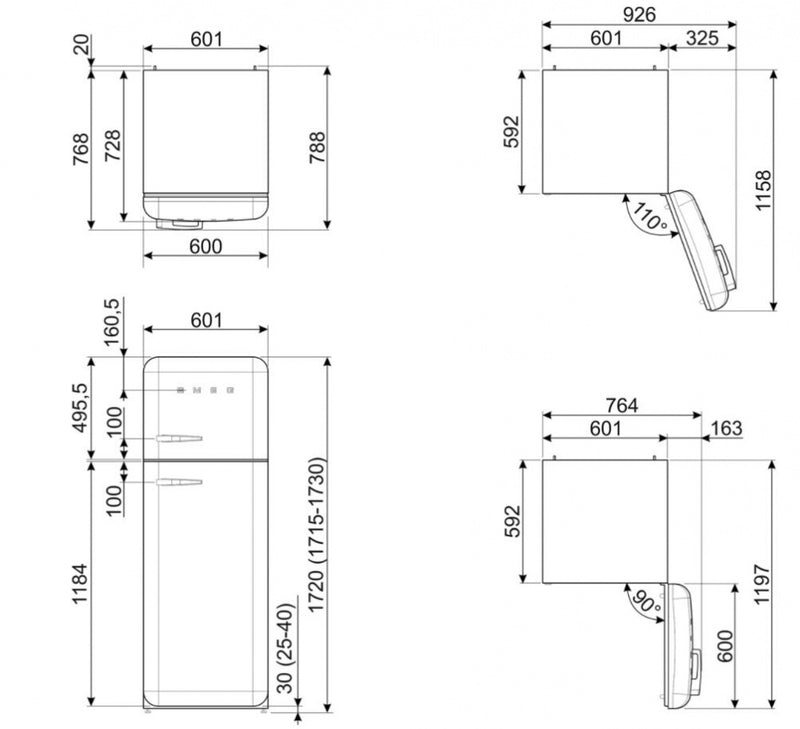 Smeg kombiskap hvit 50`s retro FAB30RWH5