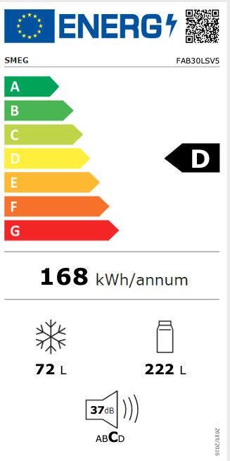 Smeg  kombiskap sølv 50`s retro FAB30LSV5