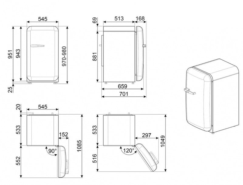Smeg  kjøleskap hvit 50`s retro FAB10RWH5