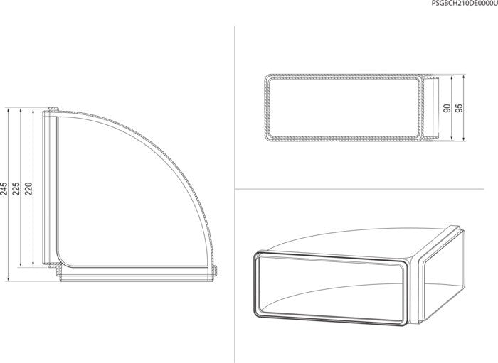 Electrolux rørdel rektangulær horisontal 90° kurve (220x90mm) M2CKCF04U
