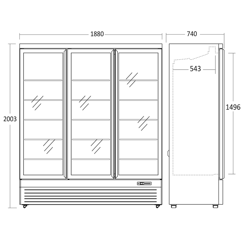 Scandomestic display kjøleskap 3 dører 188 cm bred sort DC1664BB