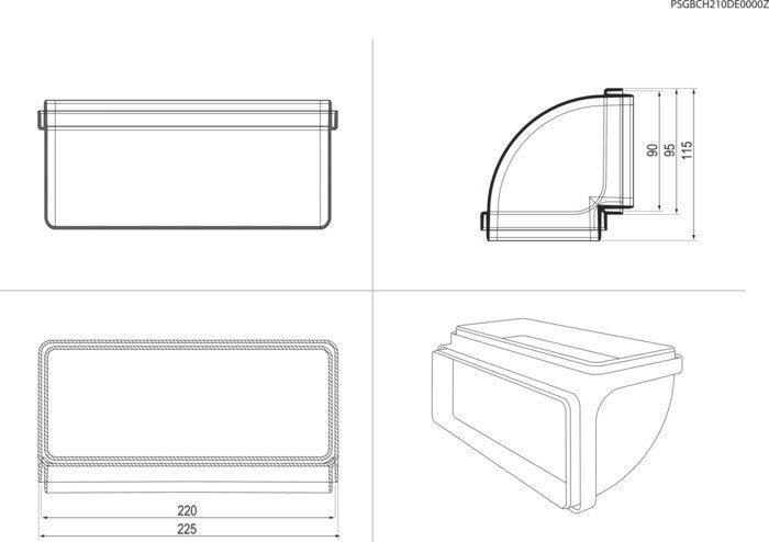 Electrolux rektangulært vertikalt 90° bend (220 x 90) M2CKCF09U
