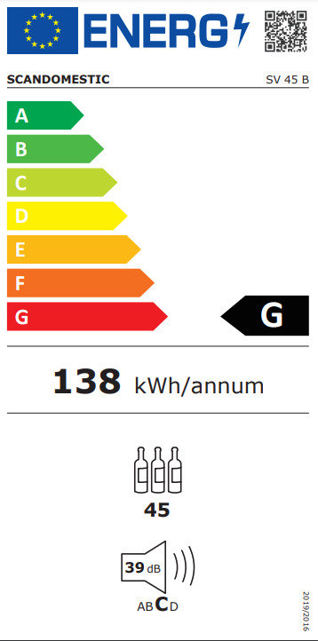 Scandomestic vinskap 1 sone sort med plass til 45 flasker SV 45 B
