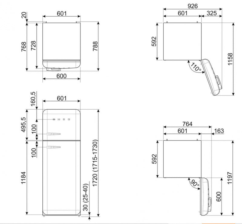 Smeg kombiskap rosa 50`s retro FAB30RPK5