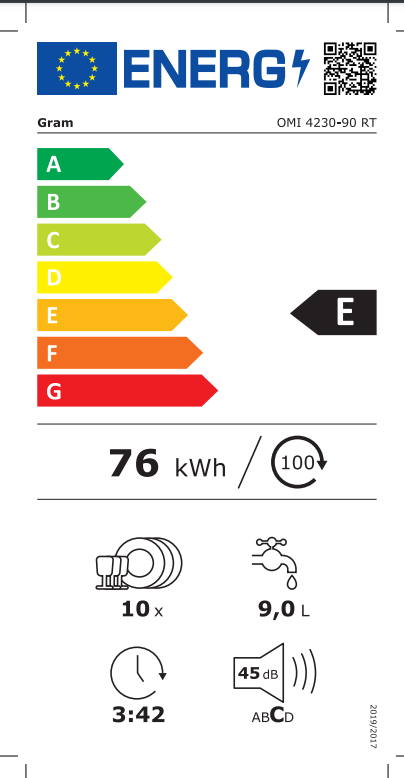 Gram integrert oppvaskmaskin OMI 4230-90 RT