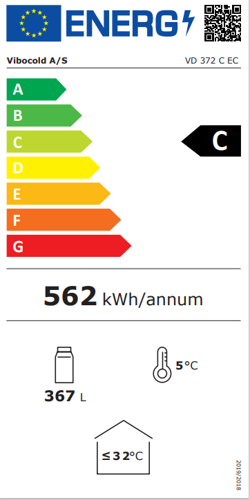 Vibocold display kjøleskap sort 200 cm VD 372- C EC