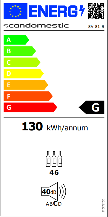 Scandomestic vinskap 1 sone sort med plass til 46 flasker SV 81 B