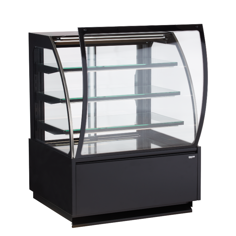 Vibocold kjøledisk Oslo med kurvet glass og LED lys sort 125 cm OSC 100C HC S