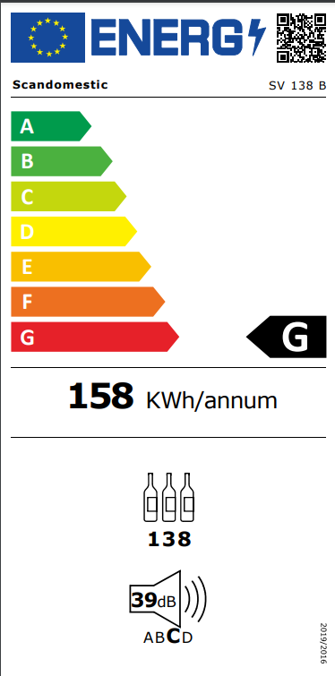 Scandomestic vinskap 1 sone sort med plass til 138 flasker SV 138 B