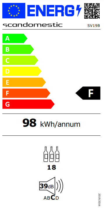 Scandomestic vinskap 1 sone sort med plass til 18 flasker SV 19 B