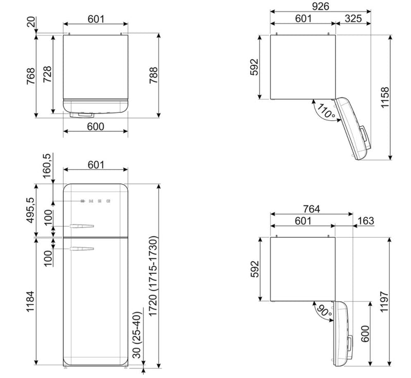 Smeg  kombiskap limegrønn 50`s retro FAB30RLI5