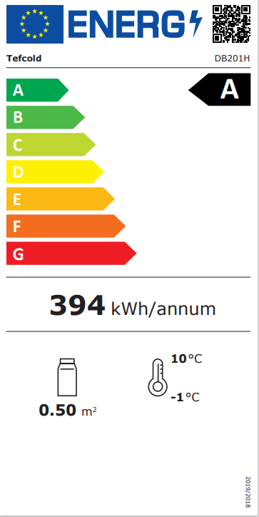 Tefcold barkjøleskap med 2 hengslete dører DB201H